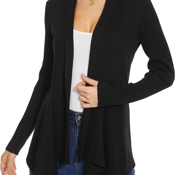 Verve Ami Black Cardigan Draped Open Front Waterfall - Picture 2 of 7
